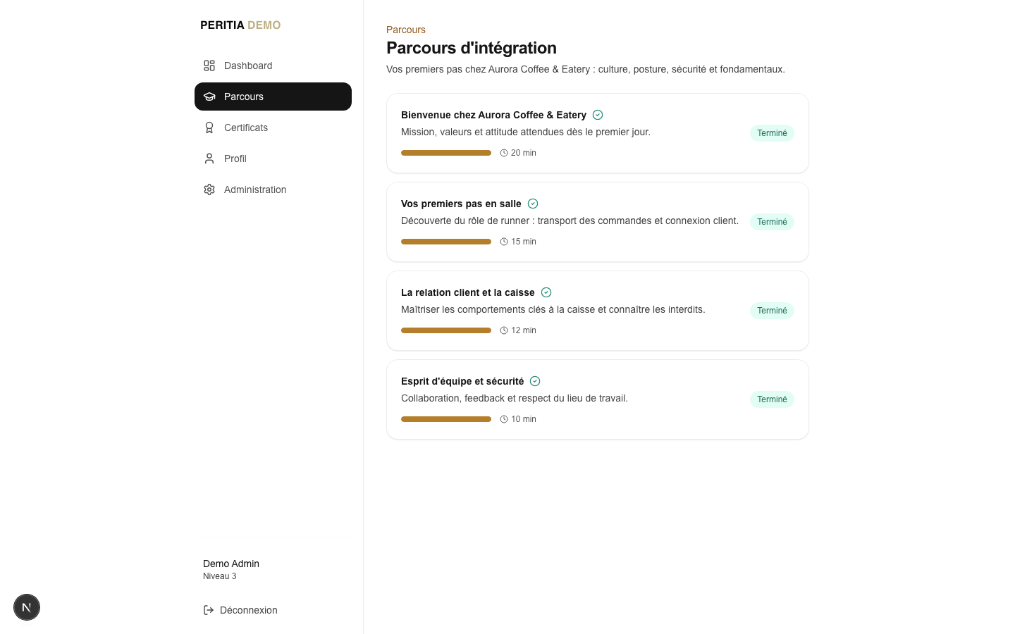 Peritia Academy — parcours de formation