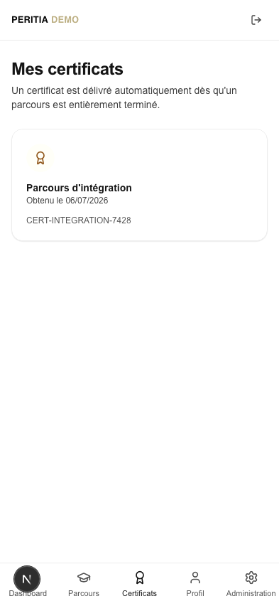Peritia Academy — certification obtenue