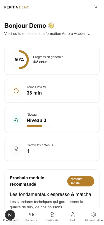 Peritia Academy — mobile